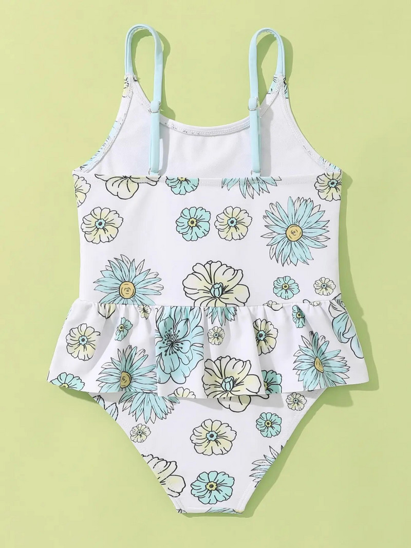 2023 m. vasara 4-7 metų mergaičių maudymosi kostiumėlis Vientisas maudymosi kostiumėlis su gėlėmis margintas maudymosi kostiumėlis vaikams Bikini S2028