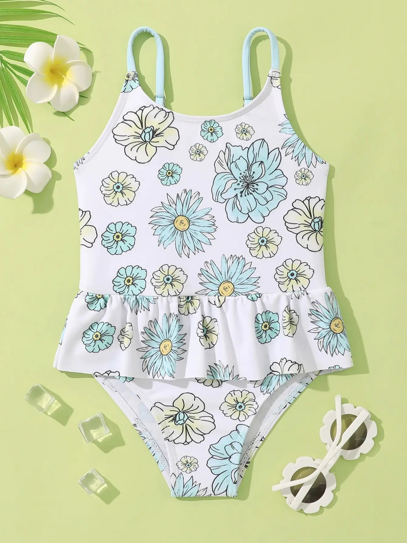 2023 m. vasara 4-7 metų mergaičių maudymosi kostiumėlis Vientisas maudymosi kostiumėlis su gėlėmis margintas maudymosi kostiumėlis vaikams Bikini S2028