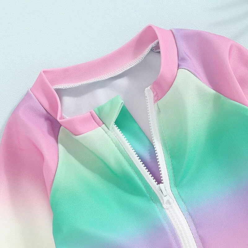 6M-4T Kupaći kostimi s dugim rukavima i okruglim izrezom Rash Guard za djevojčice s gradijentnom bojom na patentni zatvarač
