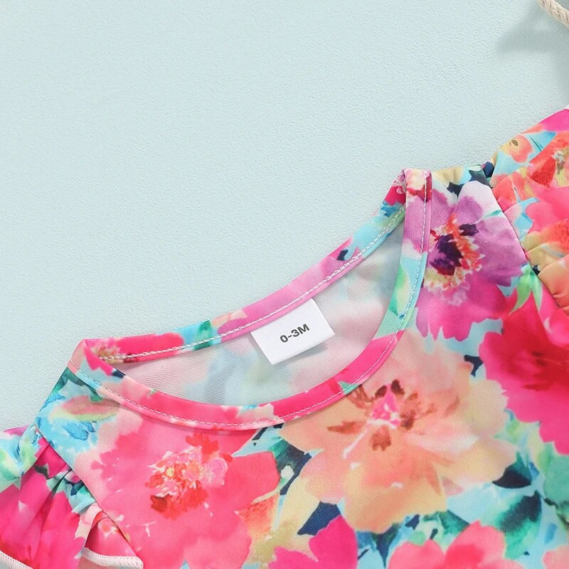 3M-3TDjevojački kupaći kostim dugih rukava s printom za bebe Crveni, ležerni dnevni bikini s letećim rukavima i okruglim izrezom u obliku srca.