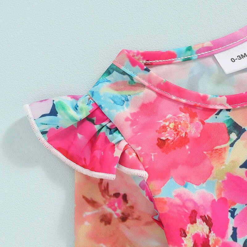 3M-3TDjevojački kupaći kostim dugih rukava s printom za bebe Crveni, ležerni dnevni bikini s letećim rukavima i okruglim izrezom u obliku srca.