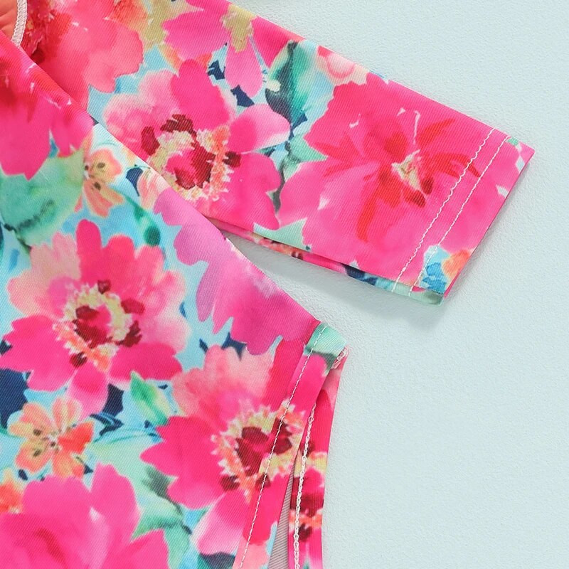 3M-3TDjevojački kupaći kostim dugih rukava s printom za bebe Crveni, ležerni dnevni bikini s letećim rukavima i okruglim izrezom u obliku srca.