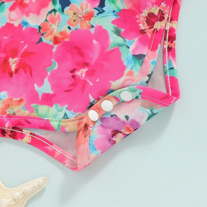 3M-3TDjevojački kupaći kostim dugih rukava s printom za bebe Crveni, ležerni dnevni bikini s letećim rukavima i okruglim izrezom u obliku srca.