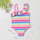 9M-3Y mergaičių maudymosi kostiumėlis, vaivorykštės raštas, vaikiškas maudymosi kostiumėlis, mergaičių kombinezonas, maudymosi kostiumėlis, vaikiškas paplūdimio drabužis