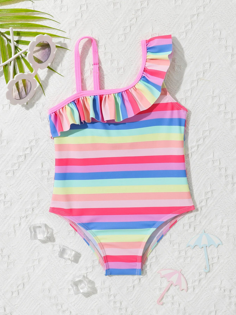 9M-3Y mergaičių maudymosi kostiumėlis, vaivorykštės raštas, vaikiškas maudymosi kostiumėlis, mergaičių kombinezonas, maudymosi kostiumėlis, vaikiškas paplūdimio drabužis