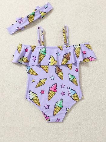 9M-3YБебешки бански костюм 2023 Лято Едно парче сладолед щампа Новородено бебе Плуване момиче пясъчни бикини 2062