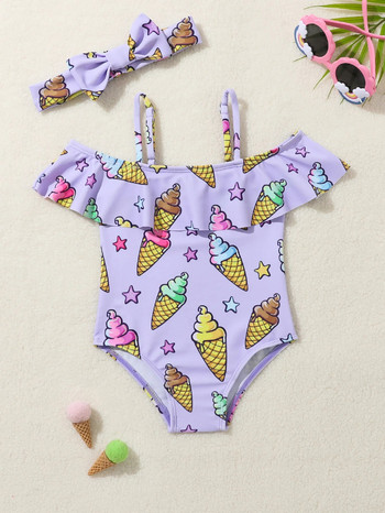 9M-3YБебешки бански костюм 2023 Лято Едно парче сладолед щампа Новородено бебе Плуване момиче пясъчни бикини 2062