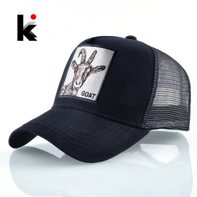 Модна бейзболна шапка Мъже Жени Snapback Hip Hop Bone Bill Goat Embroidery Streetwear Trucker Hats Дишаща мрежеста черна шапка
