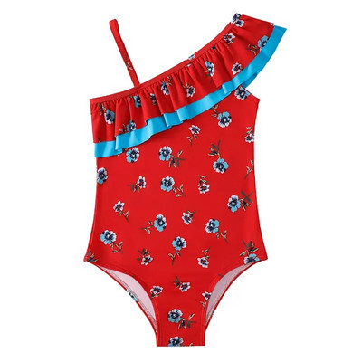 Drukāt Bērnu peldkostīmi meitenēm no 5 līdz 12 gadiem Lotus Leaf Bandage Meiteņu peldkostīmi bez piedurknēm Bērnu peldkostīmi viengabala pludmales apģērbi