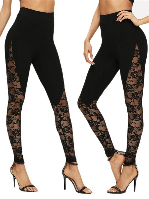 Szexi hálós leggings nyári új női ruházat üreges csipke fekete sport jóga nadrág divat magas derék rugalmasság toldás