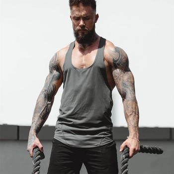 Summer Y Back Gym Stringer Tank Top Ανδρικά βαμβακερά ρούχα Bodybuilding Αμάνικο πουκάμισο για τρέξιμο Γιλέκο για τρέξιμο Muscle Singlets Tank προπόνησης