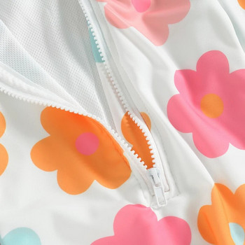 Yiiciovy Sweet Kids Baby Girl Flower Swimsuit Summer Floral Long Sleeve Zipper Ruffles Бански костюми Плажни бански костюми