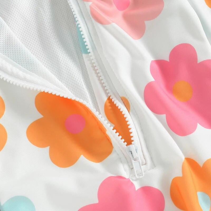 Yiiciovy Sweet Kids Zīdaiņu puķu peldkostīms vasaras puķaini ar garām piedurknēm ar rāvējslēdzēju volāniem kombinezoni peldkostīmi Pludmales apģērbi peldkostīmi