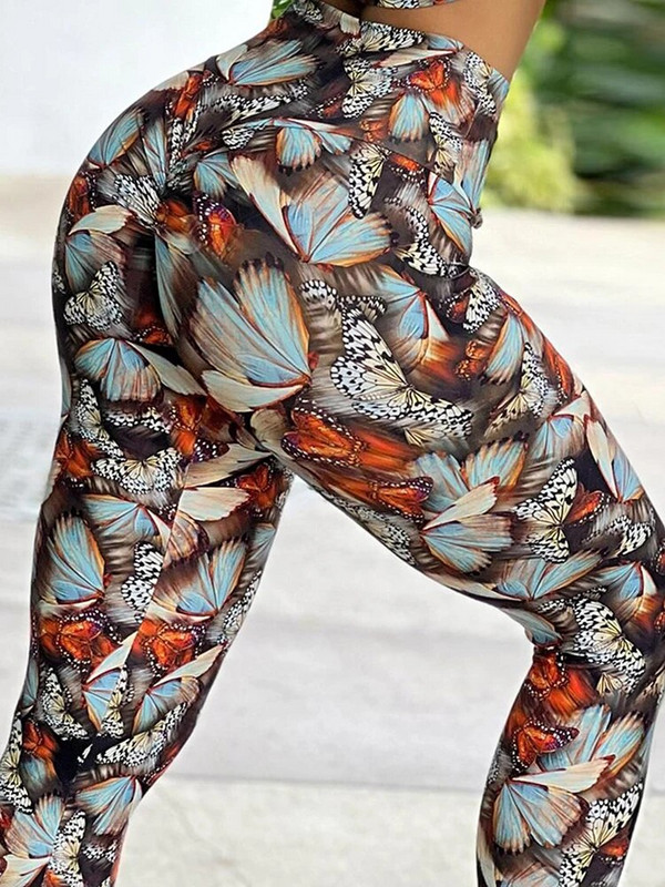 Дамски щампи Фитнес тренировка Спортни леггинси Нови секси панталони за йога Push Up Jegging Чорапогащи с висока талия Дамско облекло за фитнес