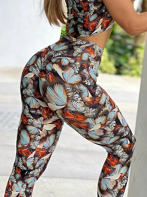 Дамски щампи Фитнес тренировка Спортни леггинси Нови секси панталони за йога Push Up Jegging Чорапогащи с висока талия Дамско облекло за фитнес