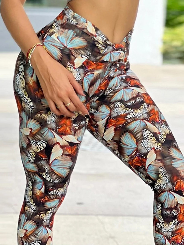 Дамски щампи Фитнес тренировка Спортни леггинси Нови секси панталони за йога Push Up Jegging Чорапогащи с висока талия Дамско облекло за фитнес