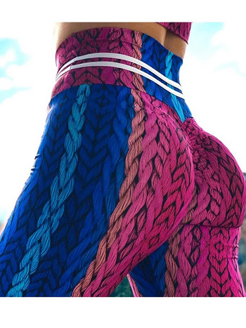 Екипи Спортно облекло Фитнес Цветни клинове с щампи на въже Тренировъчен чорапогащник Панталони за йога Висока талия Push Up Женско облекло за фитнес