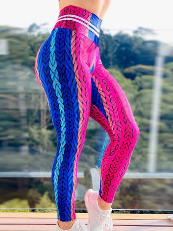 Екипи Спортно облекло Фитнес Цветни клинове с щампи на въже Тренировъчен чорапогащник Панталони за йога Висока талия Push Up Женско облекло за фитнес