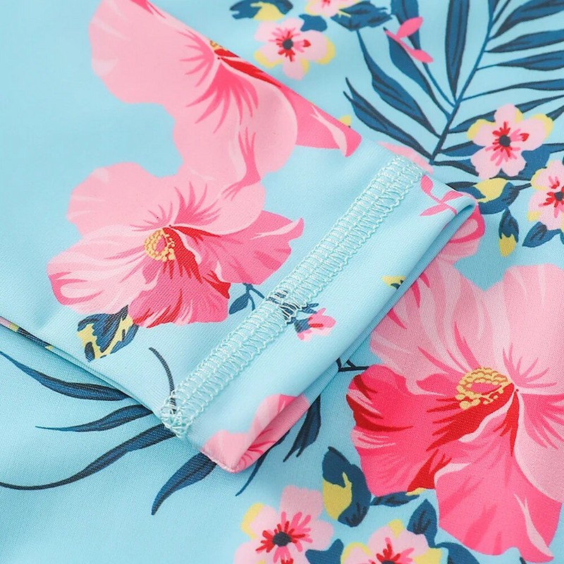 Bērnu meiteņu viendaļīgs peldkostīms ar garām piedurknēm priekšpusē ar rāvējslēdzēju apdruku Peldkostīmi Peldkostīms Peldkostīms Bodijs Pludmales Uzvalki