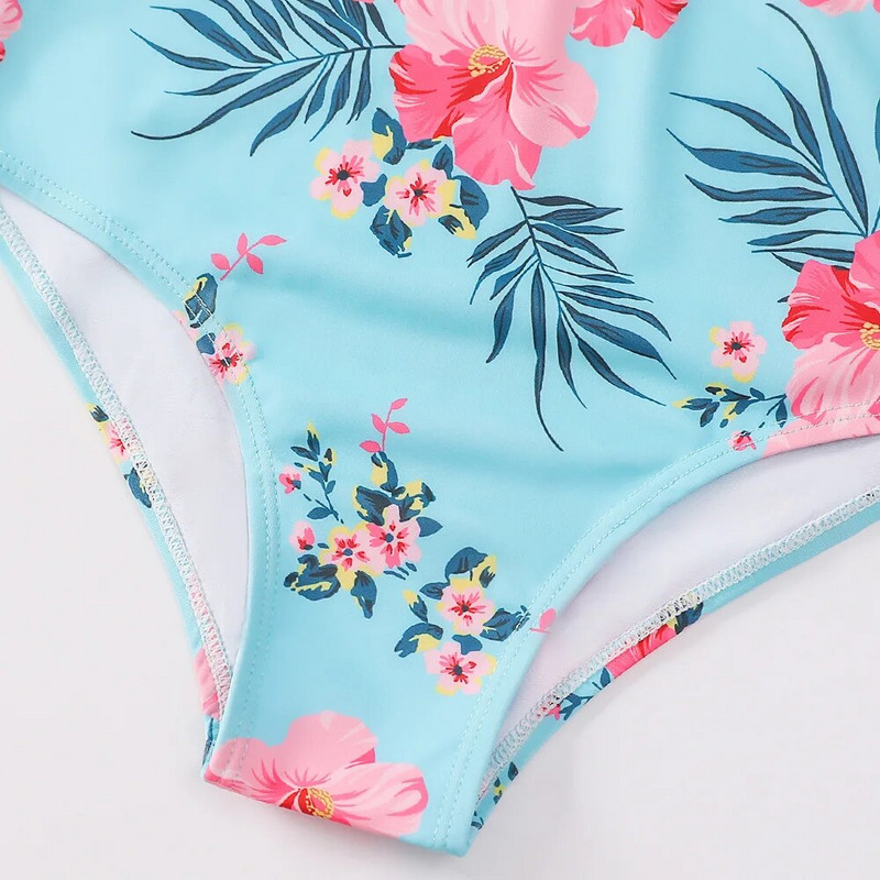 Bērnu meiteņu viendaļīgs peldkostīms ar garām piedurknēm priekšpusē ar rāvējslēdzēju apdruku Peldkostīmi Peldkostīms Peldkostīms Bodijs Pludmales Uzvalki