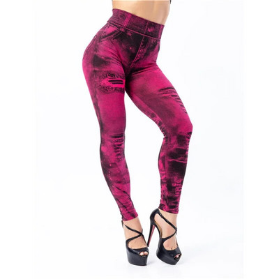 VISNXGI Секси имитация на дънки Клинове с висока талия Безшевни панталони за йога Фитнес облекло Push Up Фитнес тренировка Печатна дупка Skinny Hot