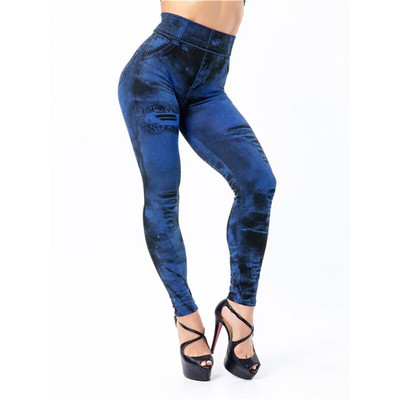 VISNXGI Секси имитация на дънки Клинове с висока талия Безшевни панталони за йога Фитнес облекло Push Up Фитнес тренировка Печатна дупка Skinny Hot