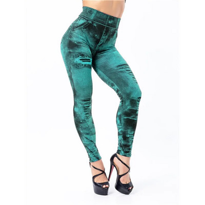 VISNXGI Секси имитация на дънки Клинове с висока талия Безшевни панталони за йога Фитнес облекло Push Up Фитнес тренировка Печатна дупка Skinny Hot