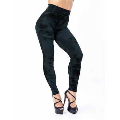 VISNXGI Секси имитация на дънки Клинове с висока талия Безшевни панталони за йога Фитнес облекло Push Up Фитнес тренировка Печатна дупка Skinny Hot