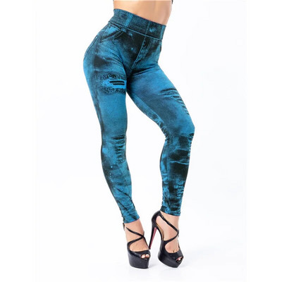 VISNXGI Секси имитация на дънки Клинове с висока талия Безшевни панталони за йога Фитнес облекло Push Up Фитнес тренировка Печатна дупка Skinny Hot