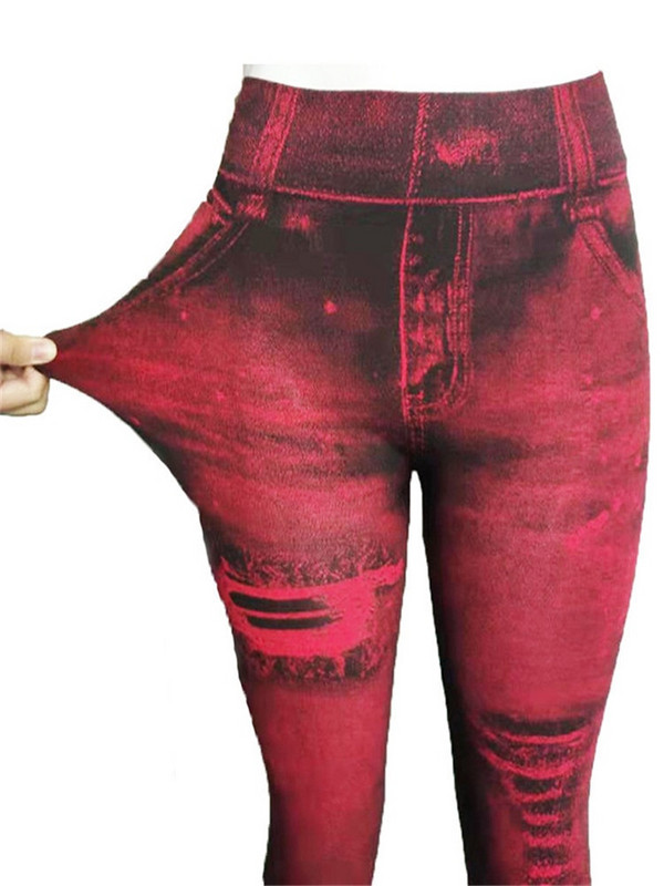 VISNXGI Секси имитация на дънки Клинове с висока талия Безшевни панталони за йога Фитнес облекло Push Up Фитнес тренировка Печатна дупка Skinny Hot