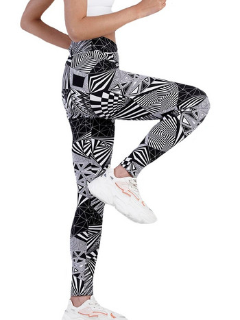 CUHAKCI Чорапогащи с висока талия Спортни клинове Дамски панталони за йога с принт с черни триъгълни райета Фитнес облекло Femme Дамски леггинси за тренировка