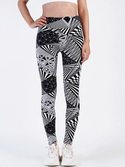 CUHAKCI Pėdkelnės aukštu juosmeniu Sportinės antblauzdžiai Moteriškos Juodos Trikampio Juostinės Spaudos Jogos Kelnės Sporto Apranga Moteriškos treniruotės Leggins Moterys