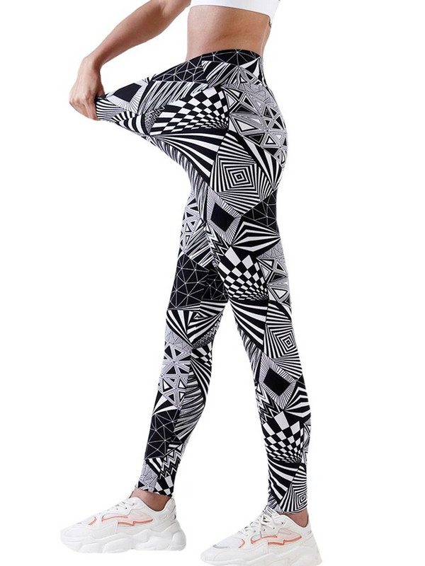 CUHAKCI Pėdkelnės aukštu juosmeniu Sportinės antblauzdžiai Moteriškos Juodos Trikampio Juostinės Spaudos Jogos Kelnės Sporto Apranga Moteriškos treniruotės Leggins Moterys