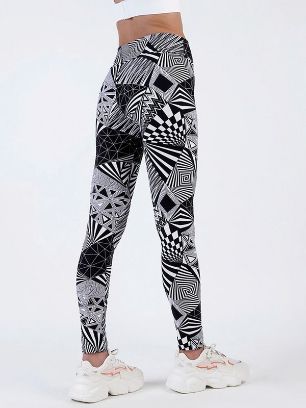 CUHAKCI Pėdkelnės aukštu juosmeniu Sportinės antblauzdžiai Moteriškos Juodos Trikampio Juostinės Spaudos Jogos Kelnės Sporto Apranga Moteriškos treniruotės Leggins Moterys