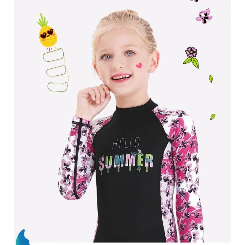 Bērni, meitenes, zēni, niršanas tērpi, necaurlaidīgi hidrotērpi, bērni uztur siltumu, viendaļīgs peldkostīms ar garām piedurknēm