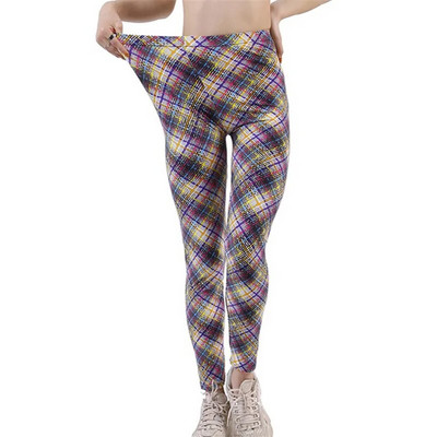 VISNXGI Fitness Ženske karirane tajice s printom Uske pencil hlače Push Up Hlače s elastičnim strukom Mrežaste tajice Yoga Prozračna odjeća