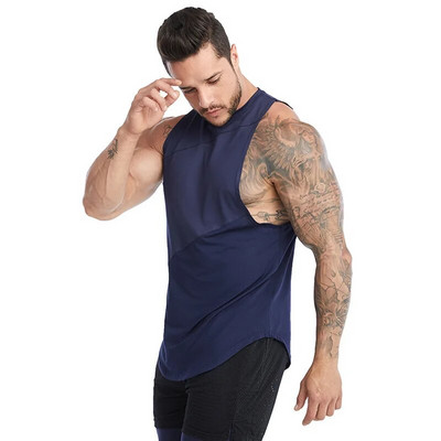 Мъжки потници Риза без ръкави Полиестерна мрежеста материя Бързосъхнеща дишаща мъжка тренировъчна тениска за фитнес баскетбол