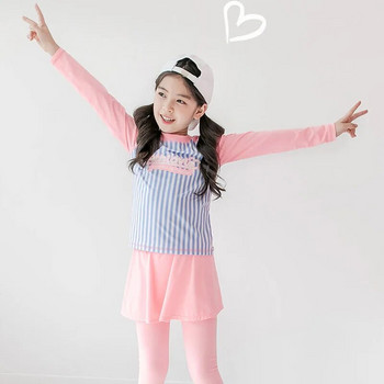 Костюм от две части за момиче 3-11 години Детска пола с дълъг ръкав Бански костюм 2021 Детски бански с принт на цветя Бебешки бански костюм
