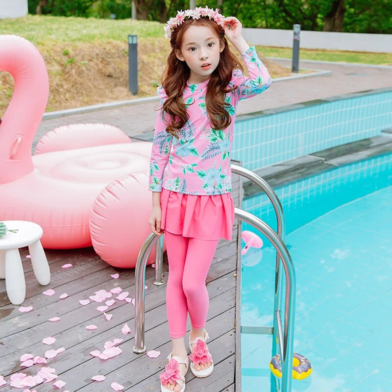 Dvodijelni kostim za djevojčice 3-11 godina Dječji kupaći kostim sa suknjom dugih rukava 2021. Dječji kupaći kostim sa slatkim cvjetnim uzorkom Dječji kupaći kostim