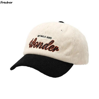 Винтидж бейзболна шапка от рипсено кадифе, бродирана с букви, бонбонени топли зимни шапки за мъже, жени, свежи хип-хоп шапки за лице Bone Gorras