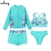 4 τμχ Παιδικά σετ μαγιό για κορίτσια Μακρυμάνικο Rash Guard Zip Up Μπλουζάκι + Crop Tank Top+Σλιπ+Σορτς Μαγιό Μαγιό παραλίας