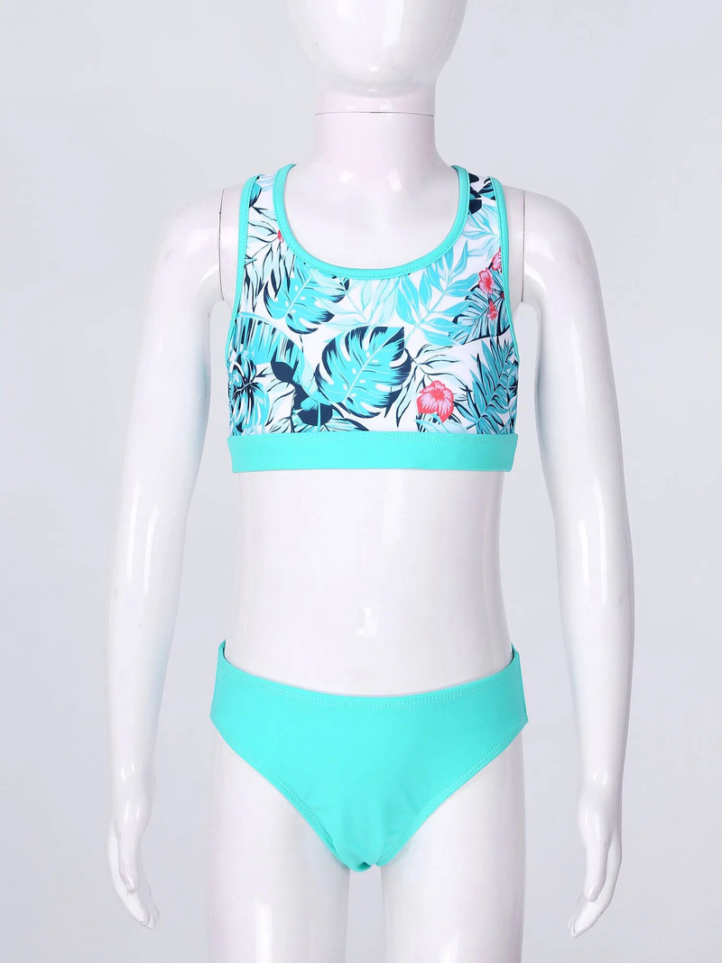 4 τμχ Παιδικά σετ μαγιό για κορίτσια Μακρυμάνικο Rash Guard Zip Up Μπλουζάκι + Crop Tank Top+Σλιπ+Σορτς Μαγιό Μαγιό παραλίας