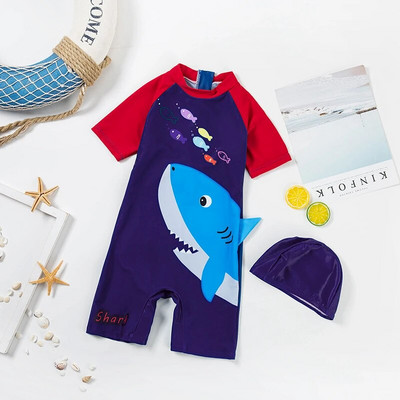Mazuļu peldkostīms viendaļīgs peldkostīms zēnam ar saules vāciņu UPF50 UV aizsardzībai ar garām piedurknēm dinozauru bērnu peldkostīmi maziem bērniem