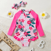 Vasaras meiteņu peldkostīmi ar apdruku, 2023. gada bērnu sauļošanās krēms ar garām piedurknēm, viengabala peldkostīmi, bikini komplekti, toddler Holiday Beach Wear s1011