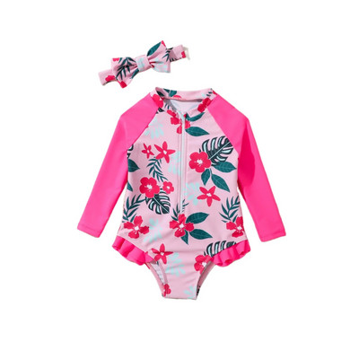 Vasaras meiteņu peldkostīmi ar apdruku, 2023. gada bērnu sauļošanās krēms ar garām piedurknēm, viengabala peldkostīmi, bikini komplekti, toddler Holiday Beach Wear s1011