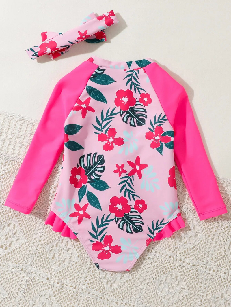 Vasaras meiteņu peldkostīmi ar apdruku, 2023. gada bērnu sauļošanās krēms ar garām piedurknēm, viengabala peldkostīmi, bikini komplekti, toddler Holiday Beach Wear s1011