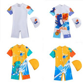 Бански костюми за момчета с шапка за плуване Бански костюми Детски бански костюм за момче Анимационни дрехи за плуване с динозавър Бебешки плажни дрехи