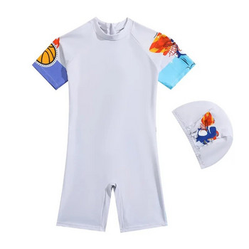 Бански костюми за момчета с шапка за плуване Бански костюми Детски бански костюм за момче Анимационни дрехи за плуване с динозавър Бебешки плажни дрехи