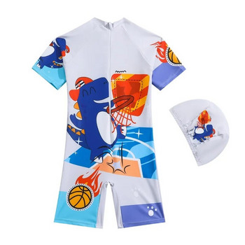 Бански костюми за момчета с шапка за плуване Бански костюми Детски бански костюм за момче Анимационни дрехи за плуване с динозавър Бебешки плажни дрехи