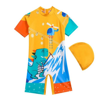 Αγόρια Ολόσωμα Μαγιό με Καπέλο Μαγιό Παιδικό Αγόρι Μαγιό Cartoon Δεινόσαυρος Μαγιό Ρούχα Βρεφικά ρούχα παραλίας